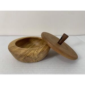 Olive And Cherry Wood Turned Bowl With Lid Handmade Centrepiece 5.5"